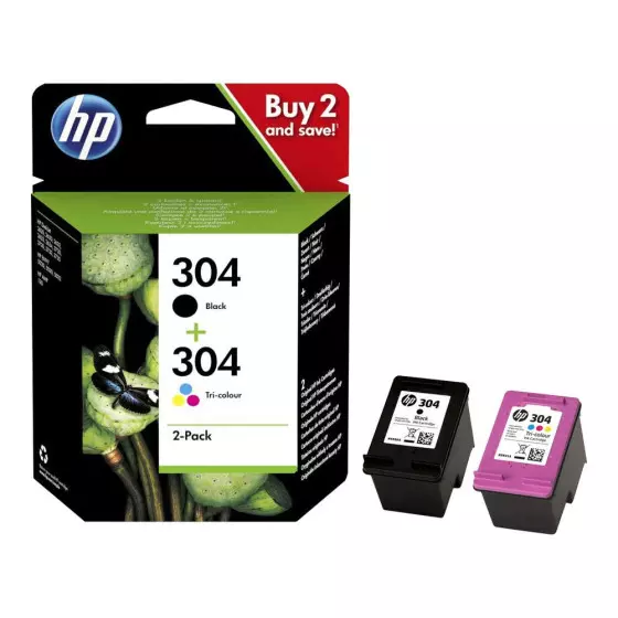HP 304 noir et couleur - LOT de 2 cartouches d'encre SIMPLE CAPACITE de  marque HP 3JB05AE