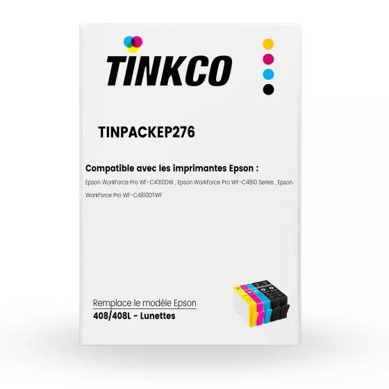 Pack Compatible Epson 408L Noir et couleur : Lot de 4 cartouches XL + 1 NOIRE OFFERTE compatible Epson série Lunettes