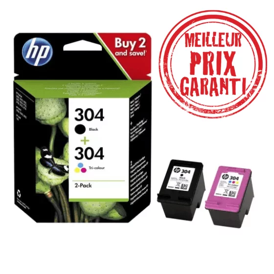 HP 304 noir et couleur - LOT de 2 cartouches d'encre SIMPLE CAPACITE de marque HP 3JB05AE