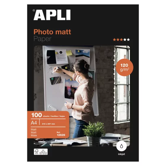 Papier photo mat Apli 12626 – A4 120 g, 100 feuilles
