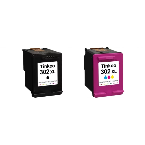 Pack 2 Cartouches d'encre HP 302XL Compatibles (Noir + Couleur)