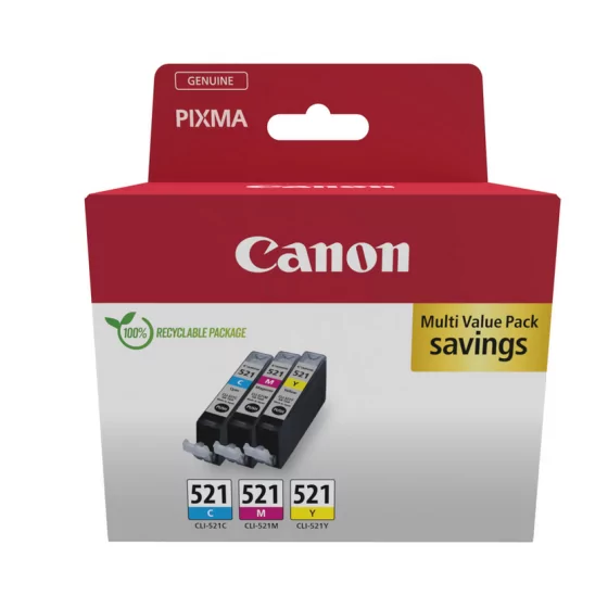 Canon CLI-521 - Pack de 3 cartouches de marque Canon CLI-521 / 2934B015 (cyan, jaune, magenta)