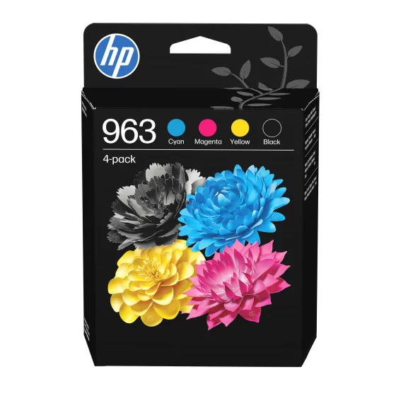 HP 963 Noir et couleur - Pack de 4 cartouches d'encre de marque HP 6ZC70AE noir et couleurs de simple capacité