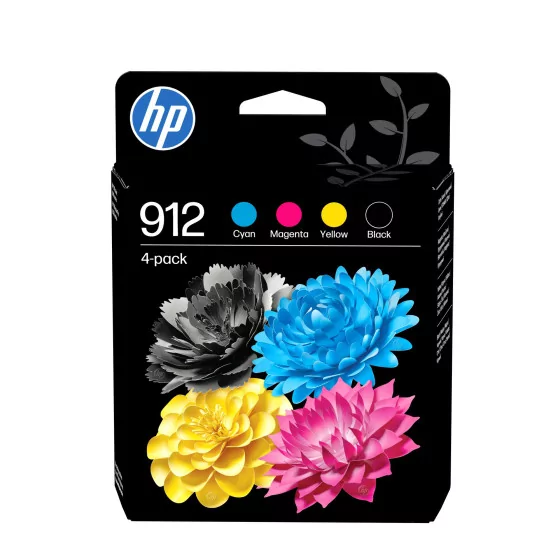 HP 912 - Pack de 4 cartouches d'encre de marque HP 6ZC74AE noir et couleurs de simple capacit&eacute;