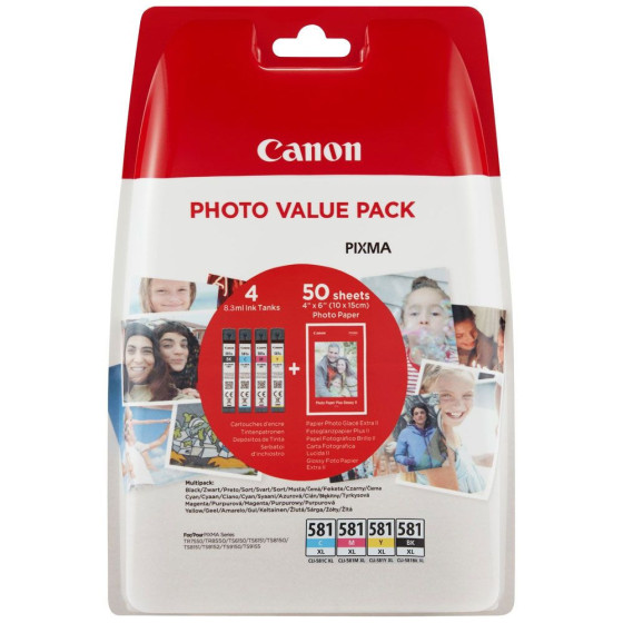 Multipack Canon CLI-581XL - Pack de 4 cartouches de marque Canon 2052C004 + papier photo
