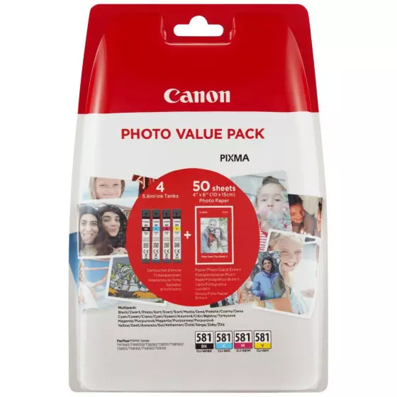 Multipack Canon CLI-581 - Pack de 4 cartouches de marque Canon 2106C005 + papier photo