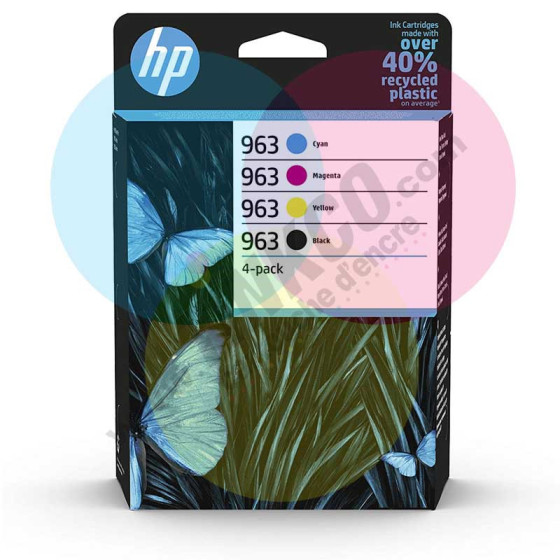 HP 963 Noir et couleur - Pack de 4 cartouches d'encre de marque HP 6ZC70AE noir et couleurs de simple capacité