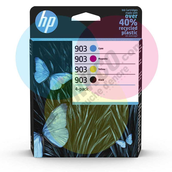 HP 903 Noir et couleur - Pack de 4 cartouches d'encre de marque HP 6ZC73AE noir et couleurs de simple capacite
