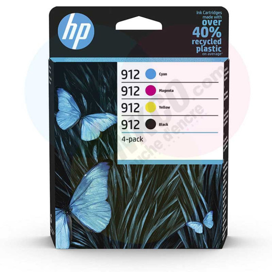 HP 912 - Pack de 4 cartouches d'encre de marque HP 6ZC74AE noir et couleurs de simple capacité
