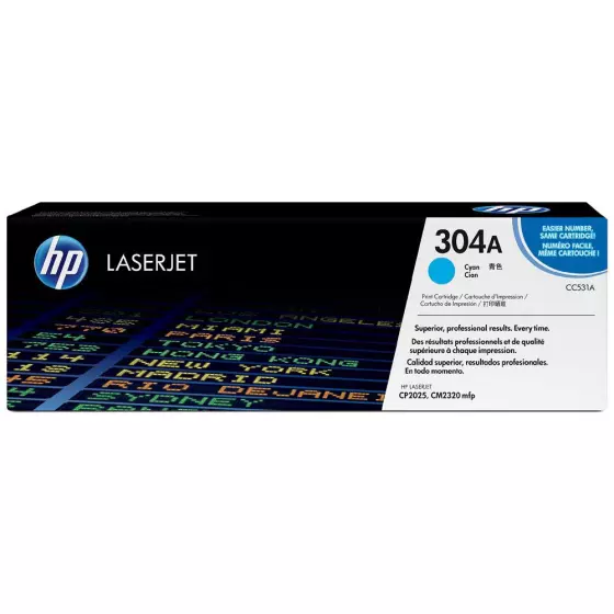 Toner HP 304A (CC531A) cyan de 2800 pages - cartouche laser de marque HP