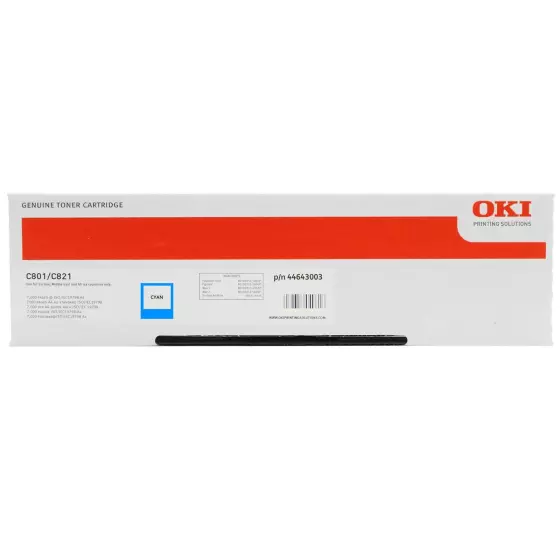 Toner OKI C801 / C821 (44643003) cyan de 7300 pages - cartouche laser de marque OKI