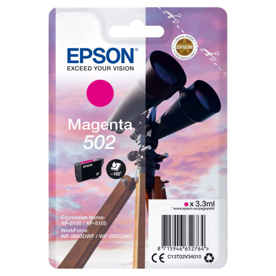 Epson 502 magenta. Cartouche d'encre de marque Epson Jumelles 3,3ml/165 pages