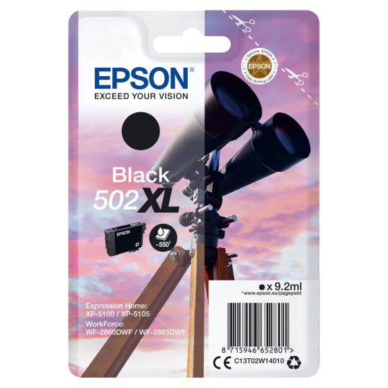 Epson 502XL noir. Cartouche d'encre de marque Epson Jumelles 9,2ml/550 pages