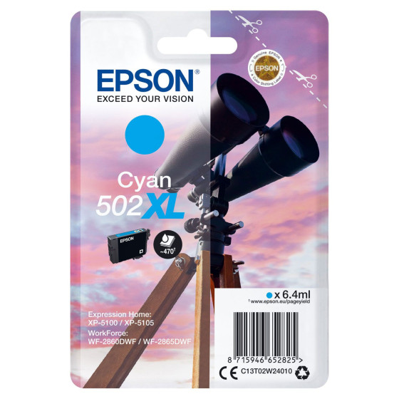 Epson 502XL cyan. Cartouche d'encre de marque Epson Jumelles 6,4ml/470 pages