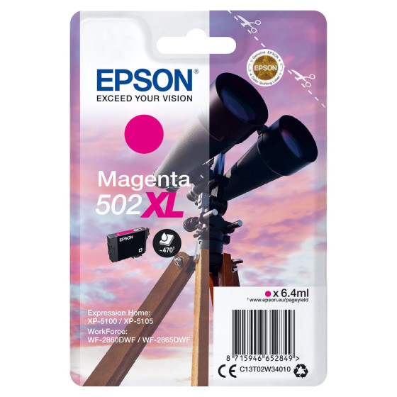Epson 502XL magenta. Cartouche d'encre de marque Epson Jumelles 6,4ml/470 pages