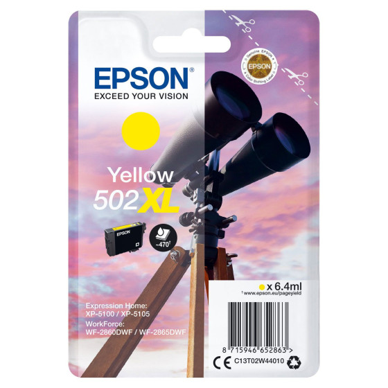 Epson 502XL jaune. Cartouche d'encre de marque Epson Jumelles 6,4ml/470 pages