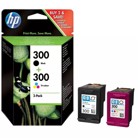 HP CN637EE - LOT de 2 cartouches d'encre de marque HP 300 noire et couleur