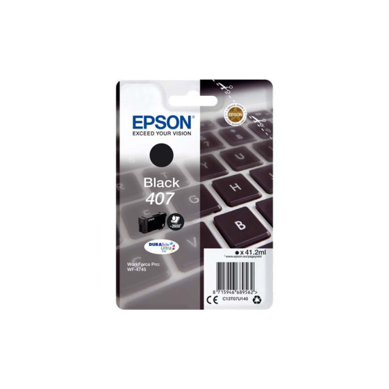 Epson 407 noire. Cartouche d'encre de marque Epson Clavier 41,2ml / 2600 pages