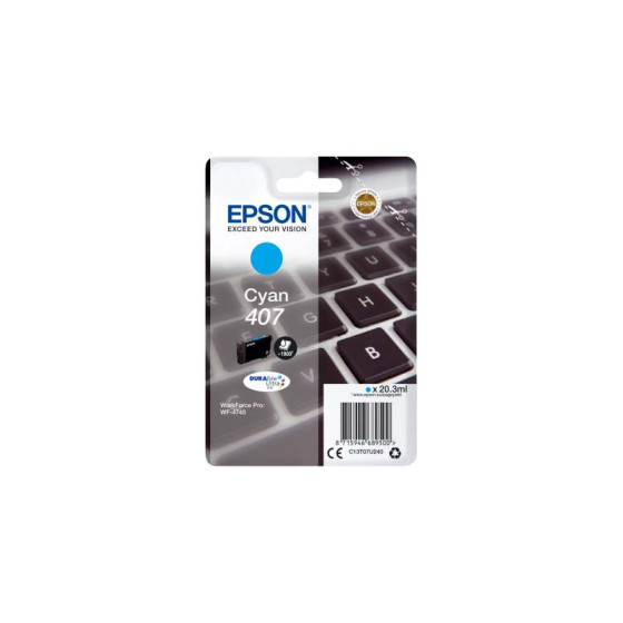 Epson 407 cyan. Cartouche d'encre de marque Epson Clavier 20,3ml / 1900 pages