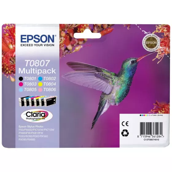 Epson T0807 - Multipack de 6 cartouches de marque Epson Colibri - Encre Claria
