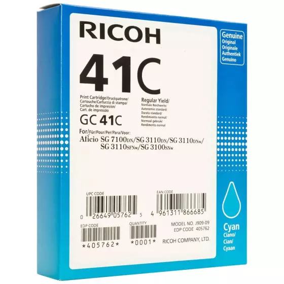 Ricoh GC-41C - Cartouche Gel de marque Ricoh GC41C 405762 cyan (grande capacité)
