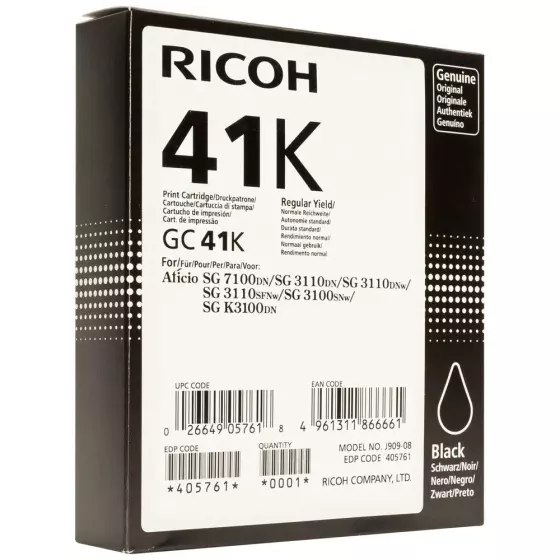 Ricoh GC-41K - Cartouche Gel de marque Ricoh GC41K 405761 noire (grande capacité)