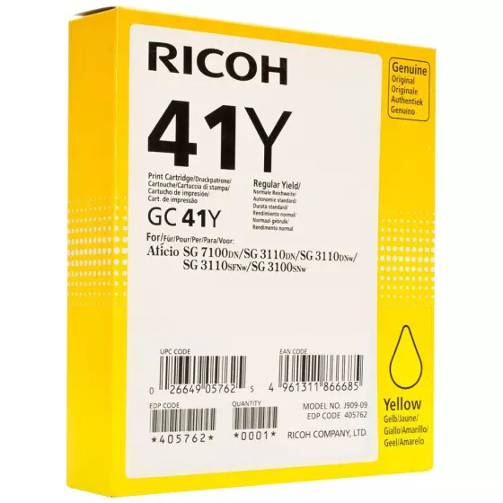 Ricoh GC-41Y - Cartouche Gel de marque Ricoh GC41Y 405764 jaune (grande capacité)