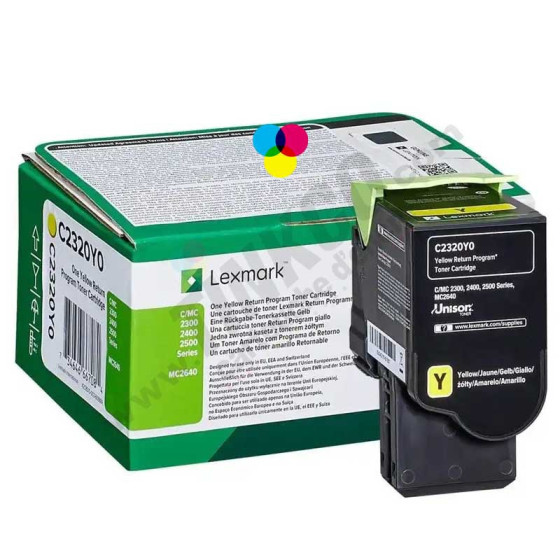 Lexmark C2320Y jaune, Toner laser de marque Lexmark jaune 1000 pages