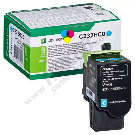 Toner LEXMARK C232HC (C232HC0) cyan de 2300 pages - cartouche laser de marque LEXMARK