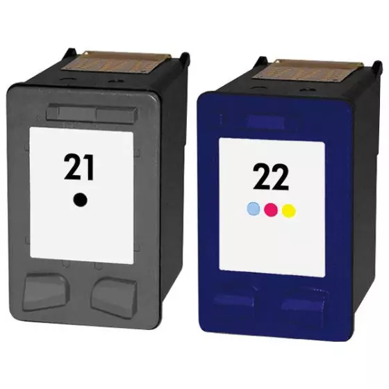 HP 21 / HP 22 - LOT de 2 cartouches génériques (1 noire + 1 couleur) équivalentes aux modèles HP n°21 et HP n°22