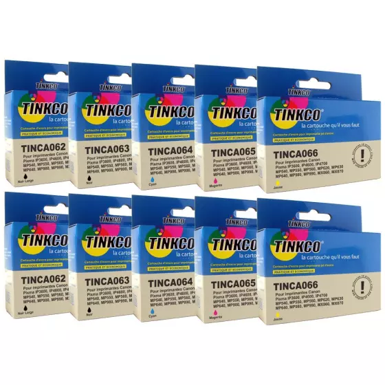 Lot de 10 cartouches génériques AVEC PUCES : 8 TINCA06X C/Y/M/BK + 2 TINCA063 PBK