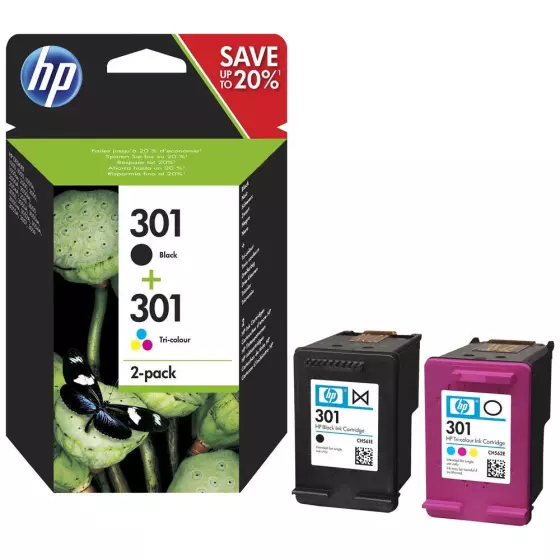 HP N9J72AE - LOT de 2 cartouches de marque HP 301 noire et tricolore