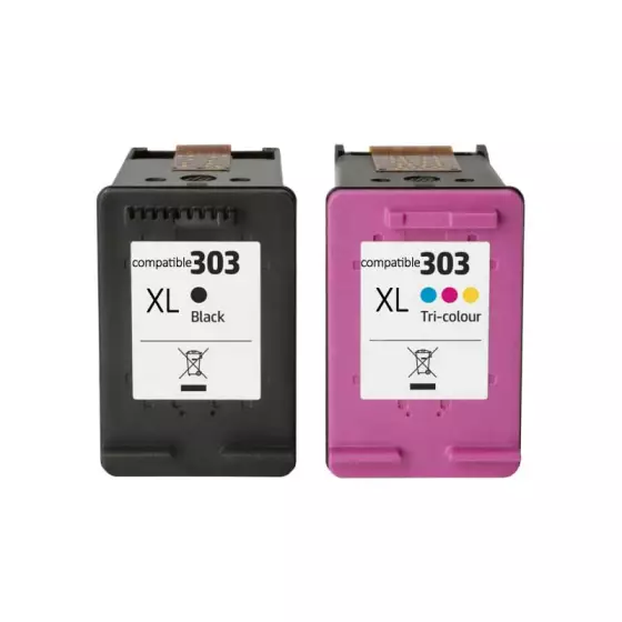 HP 303 XL noir et couleur - LOT de 2 cartouches d'encre compatibles avec la marque HP 303XL GRANDE CAPACITE