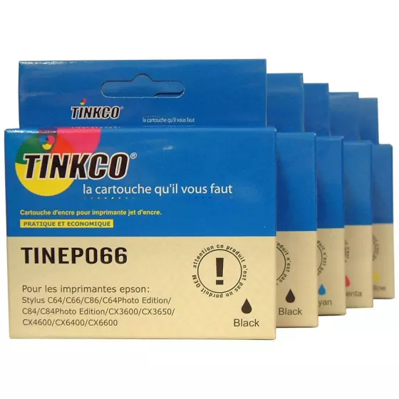 Compatible Epson T0445 - Le meilleur choix : 5 cartouches génériques de qualité Tinkco noir & couleur pour imprimantes Epson