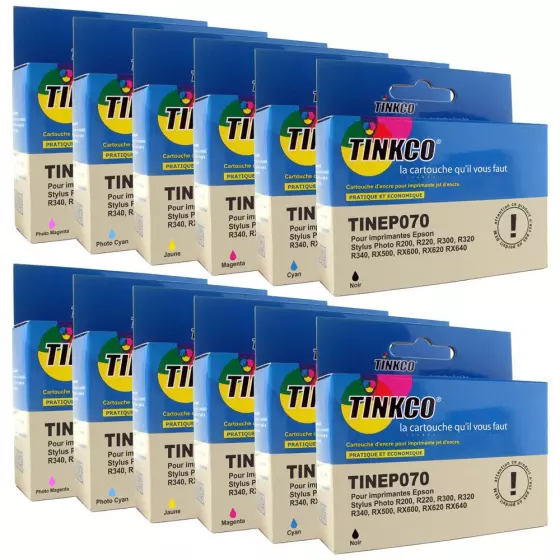 LOT de 18 cartouches génériques de qualité Tinkco TINEP070 à TINEP075 (3 de chaque couleur)