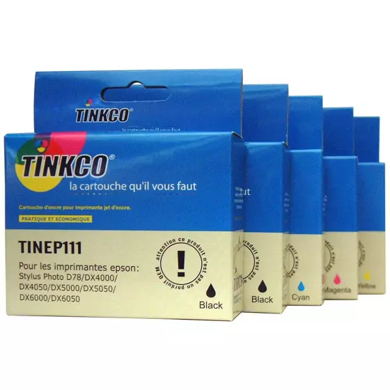 Compatible Epson T0715 : Le meilleur choix : 5 cartouches génériques de qualité Tinkco noir & couleur pour imprimantes Epson