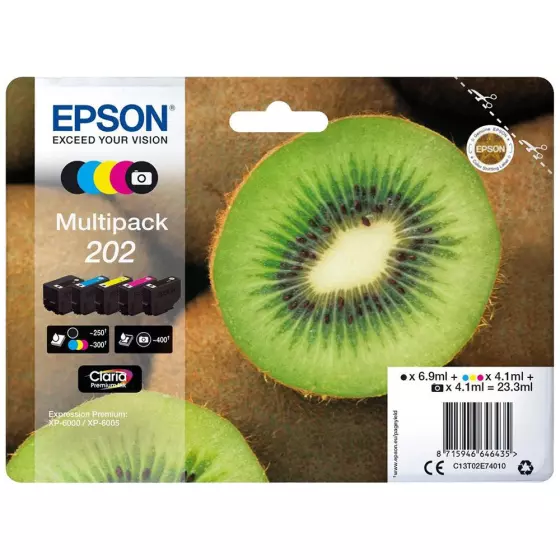 Multipack de marque Epson 202 kiwi / T02E7 noir et couleurs - 23,3ml