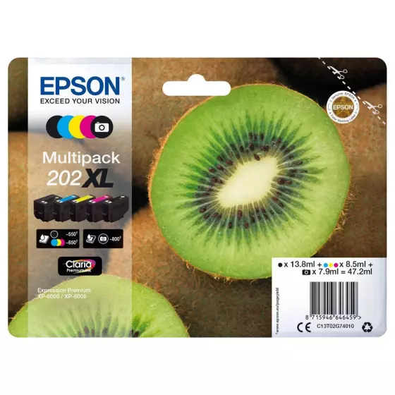 Multipack de marque Epson 202XL kiwi / T02G7 noir et couleurs - 47,2ml