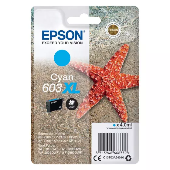 Cartouche EPSON 603XL Etoile de Mer C13T03A24010 (T03A2) cyan - cartouche d'encre de marque EPSON