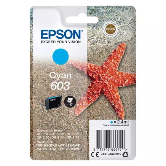Cartouche EPSON 603 Etoile de Mer C13T03U24010 (T03U2) cyan - cartouche d'encre de marque EPSON