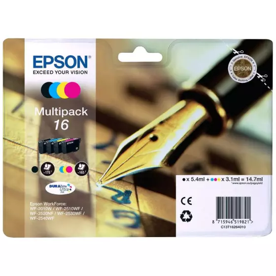 Epson T1626 - Multipack de marque Epson 16 (4 cartouches) - Série Stylo Plume