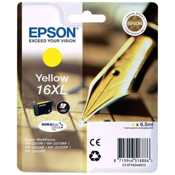 Cartouche de marque Epson T1634 - Série 16XL (stylo plume) - Jaune (450 pages)