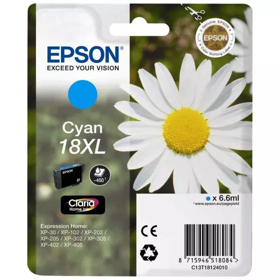 Cartouche EPSON T1812 Pâquerette XL (T1812) cyan - cartouche d'encre de marque EPSON