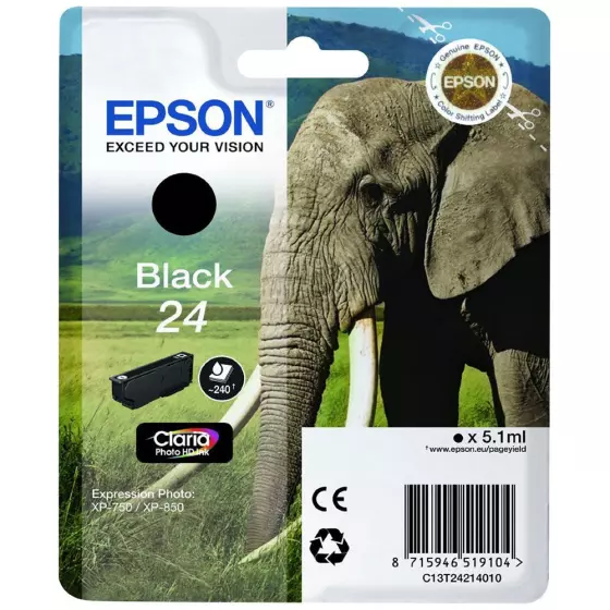 Cartouche EPSON T2421 Eléphant (T2421) noir - cartouche d'encre de marque EPSON