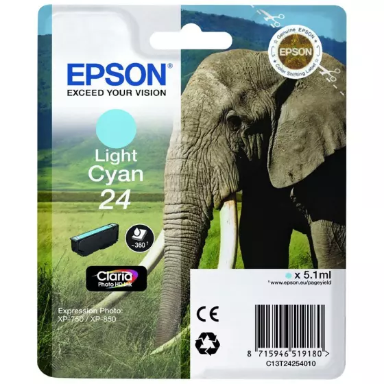 Cartouche EPSON T2425 Eléphant (T2425) photo cyan - cartouche d'encre de marque EPSON