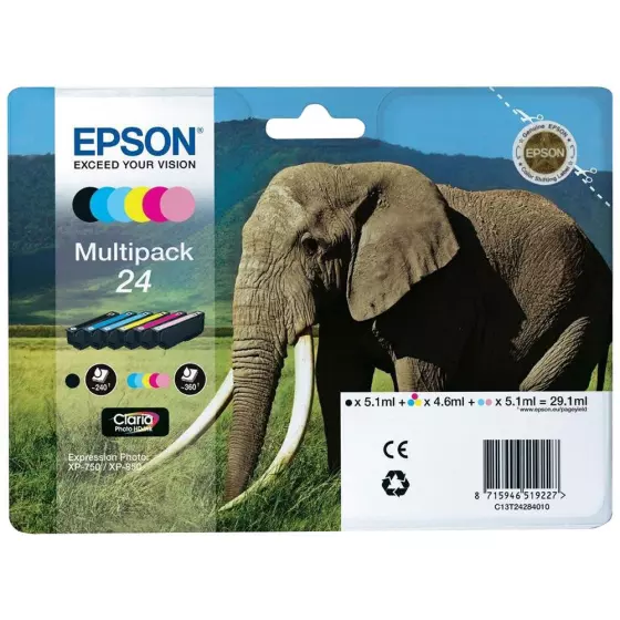 Epson T2428 - Multipack de marque Epson 24 (6 cartouches) - Série éléphant