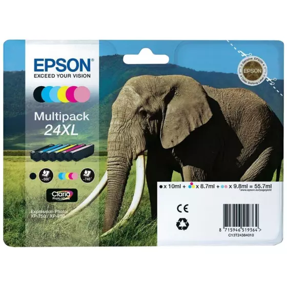Epson T2438 - Multipack de marque Epson 24XL (6 cartouches) - Série éléphant