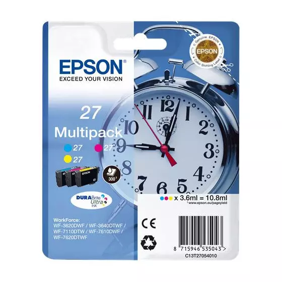 MultiPack Epson T2705 - 3 cartouches couleurs de marque Epson Série 27 (réveil)