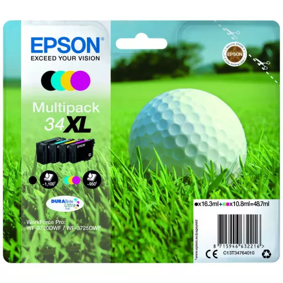 Epson T3476 - Pack de 4 cartouches d'encre de marque 34XL / Balle de Golf