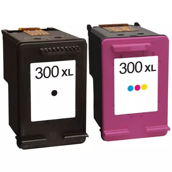 HP 300XL - LOT de 2 cartouches compatibles (1 noire + 1 couleur) équivalentes aux modèles HP n°300XL BK et HP n°300XL CL (grande